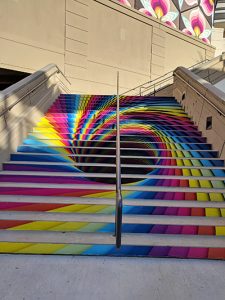 Rainbow vinyl applied to exterior stairs