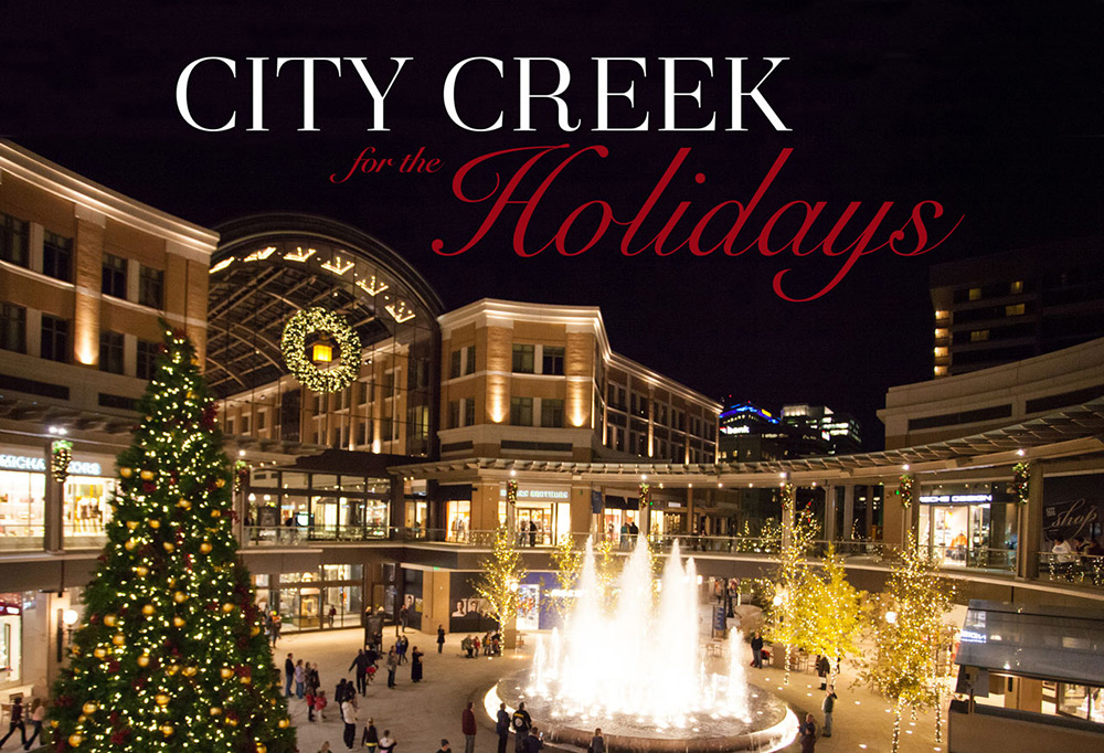 Salt Lake City City Creek plaza with holiday decorations