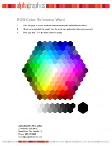Choose colors from the actual print. Use the AlphaGraphics West Valley Color Chooser Document