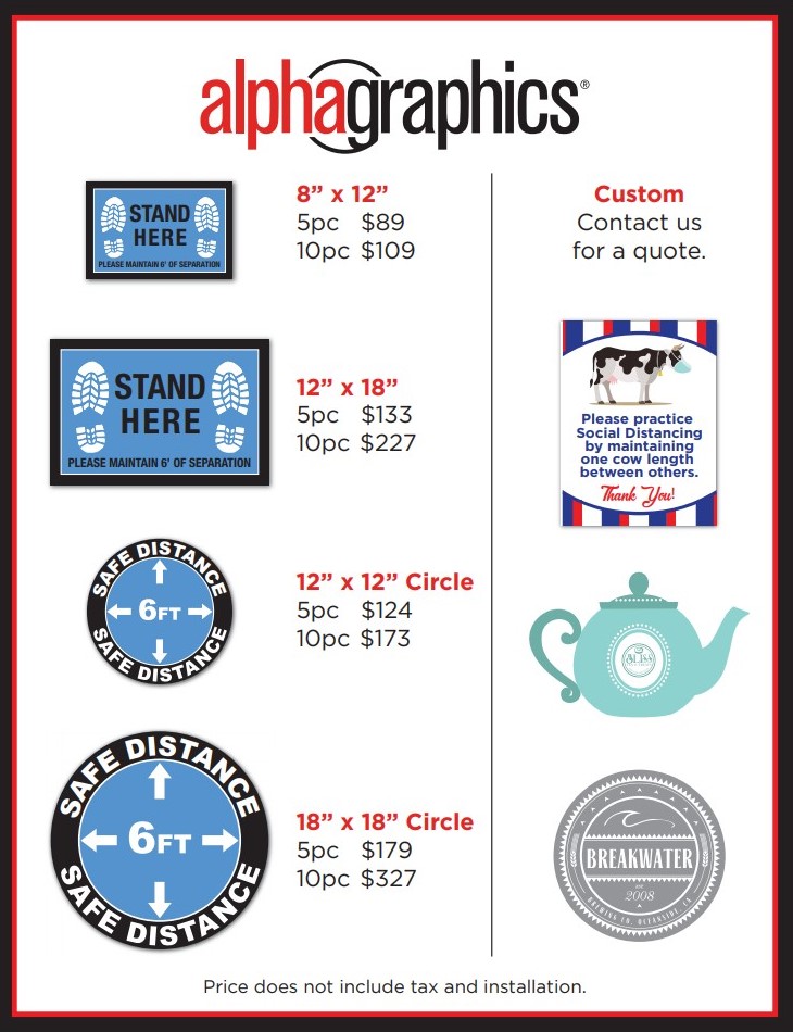 Alphagraphics Oceanside Price Chart for Floor Decals and Graphics