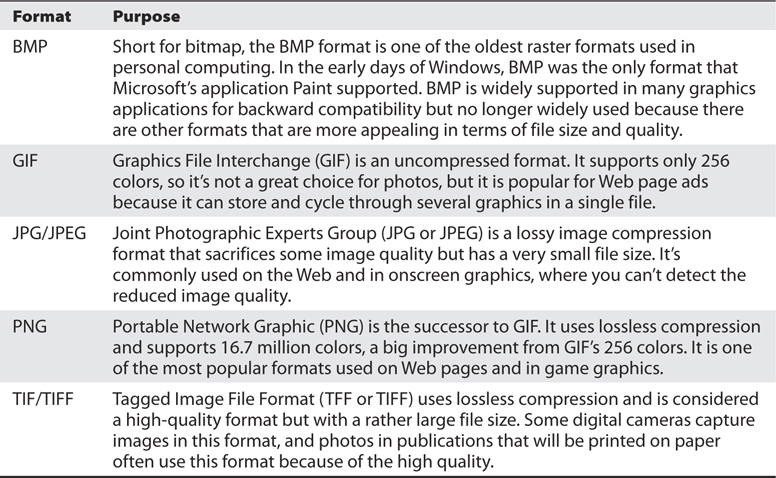 Table: Different Image formats and their purposes
