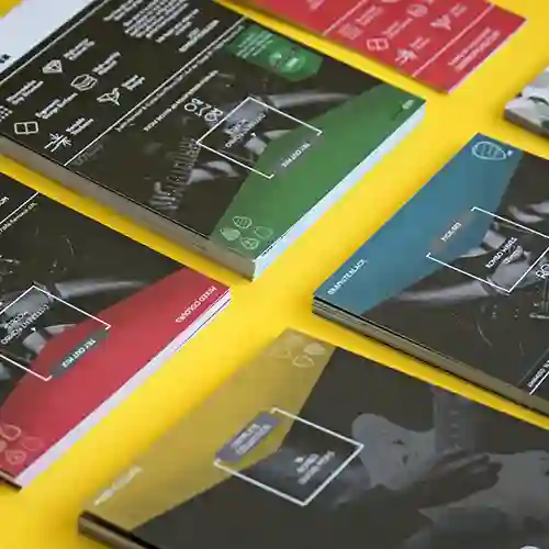 An image of various flyers on a yellow background.