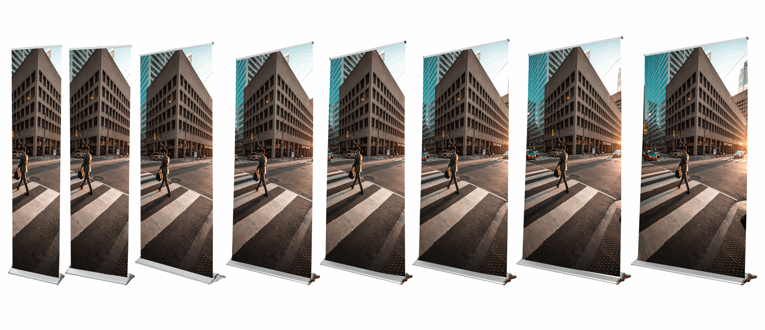 An image showcasing the various sizes available for retractable banner stands.