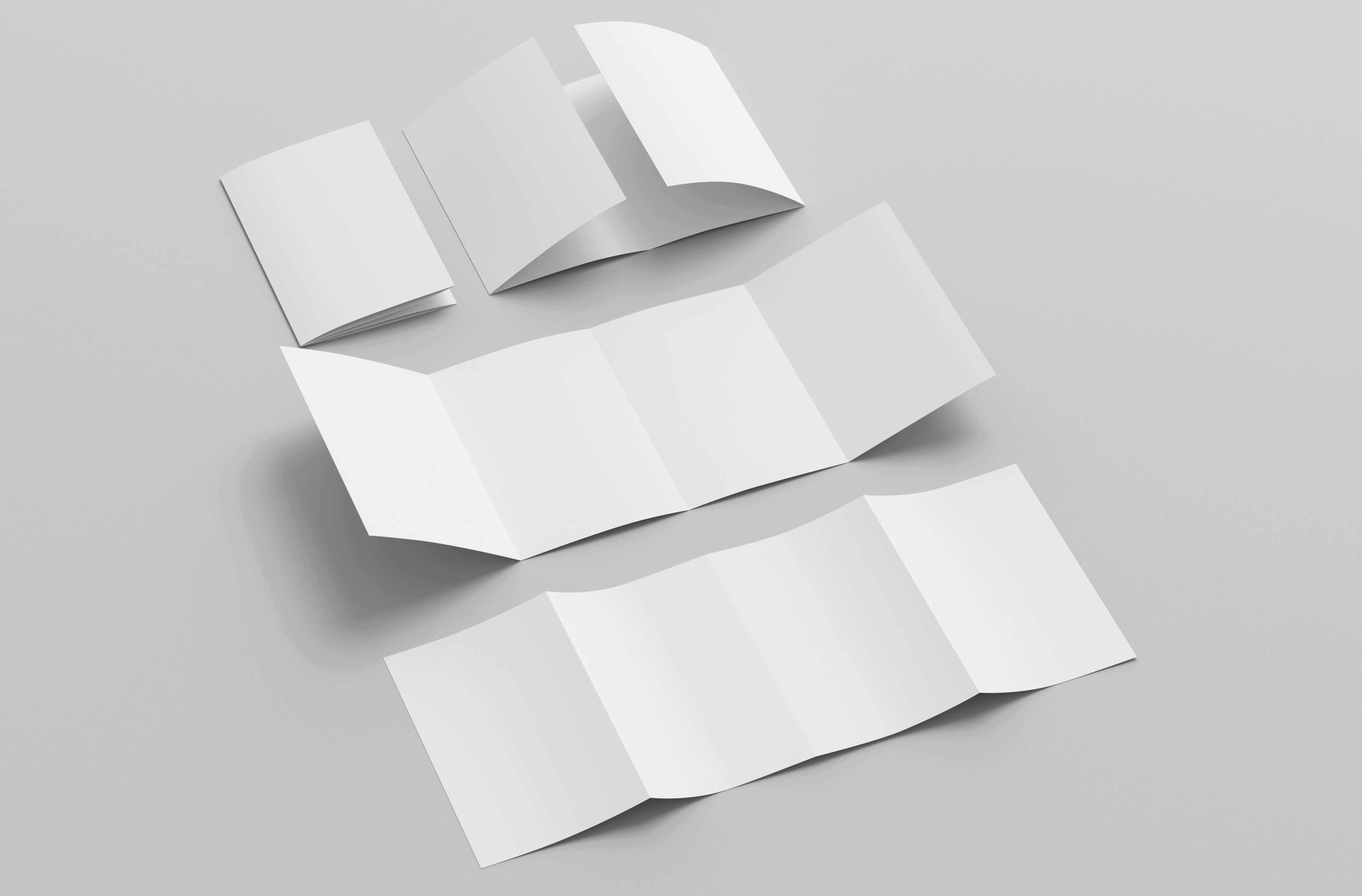 An image of a blank double-gate fold brochure.