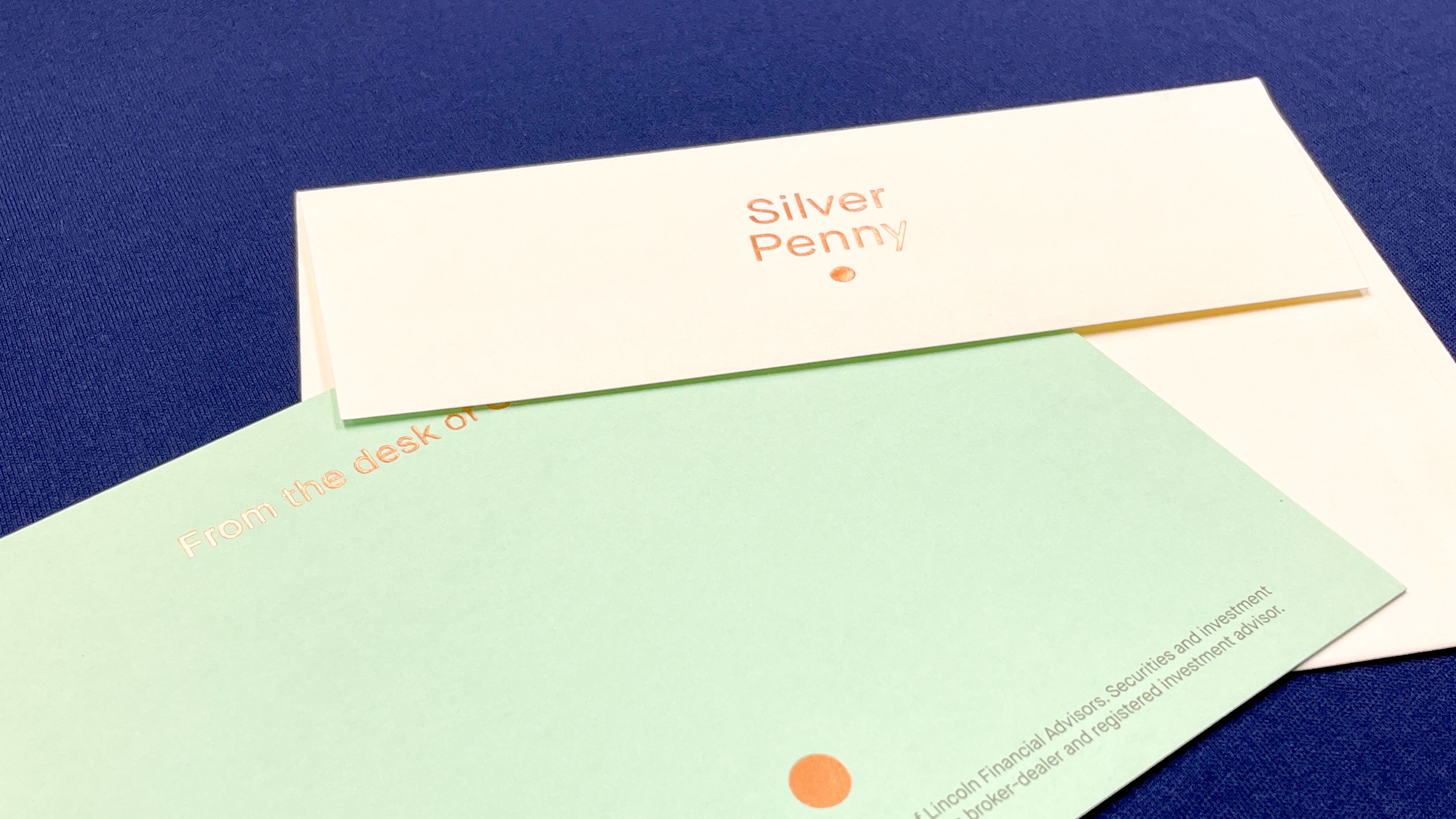 A pre-cut envelope that showcases custom foil-stamping