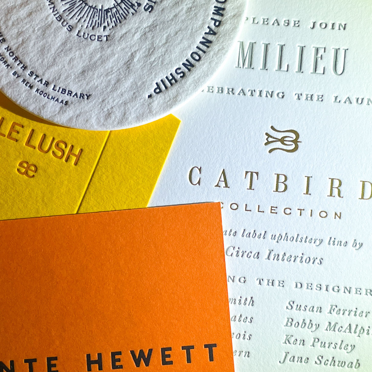 An image showcasing various products all featuring a letterpress texture
