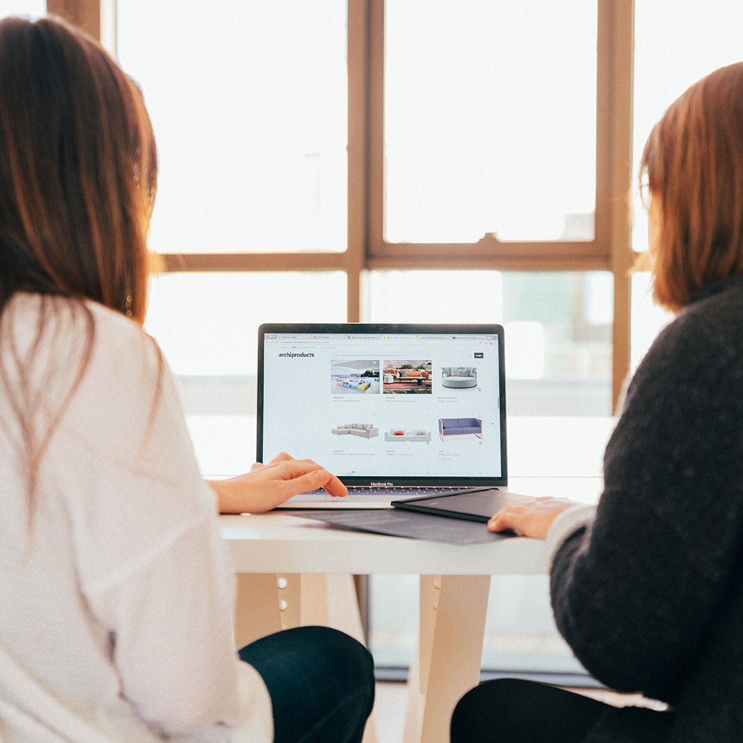 Two women looking over their business website