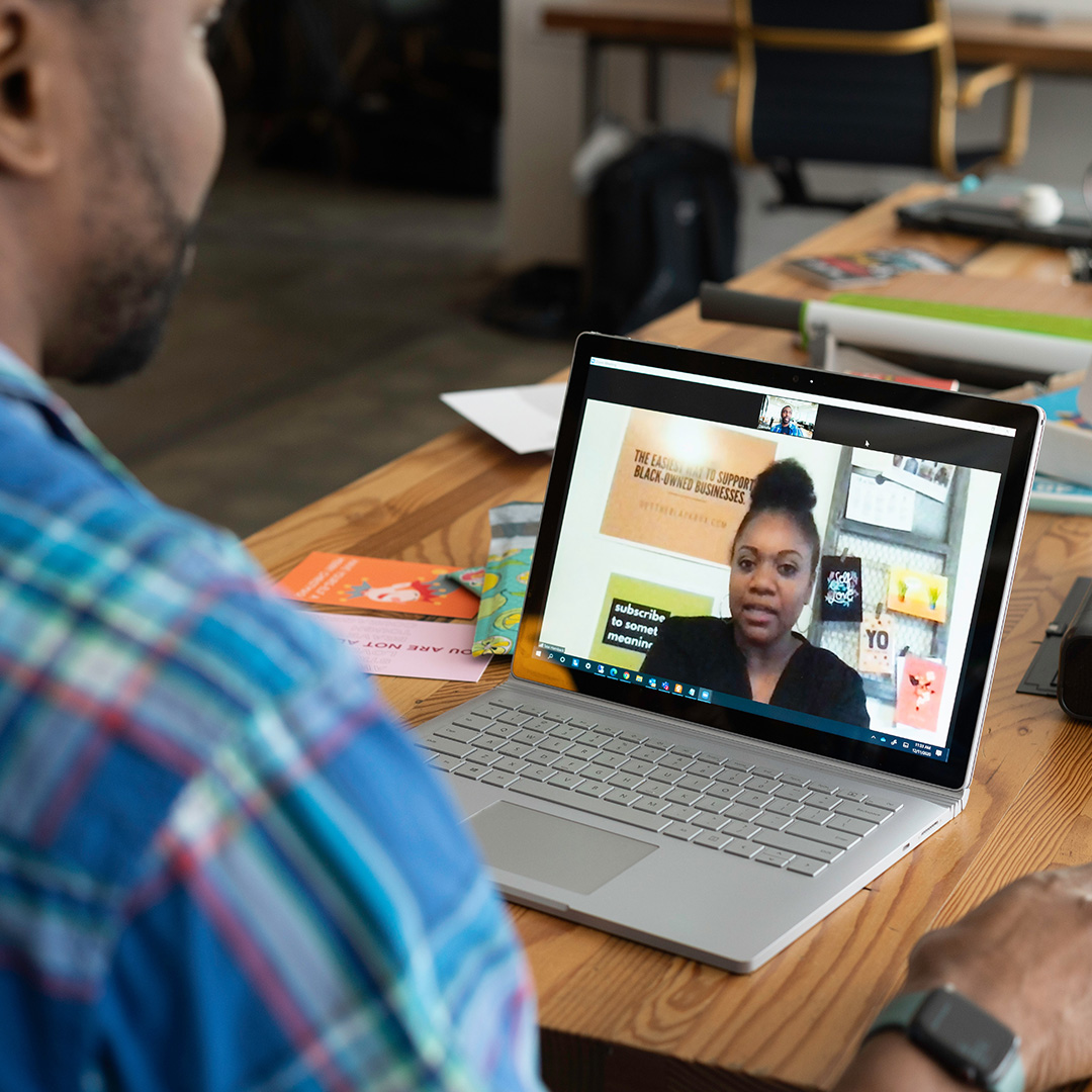 A video call between a industry expert and a business owner