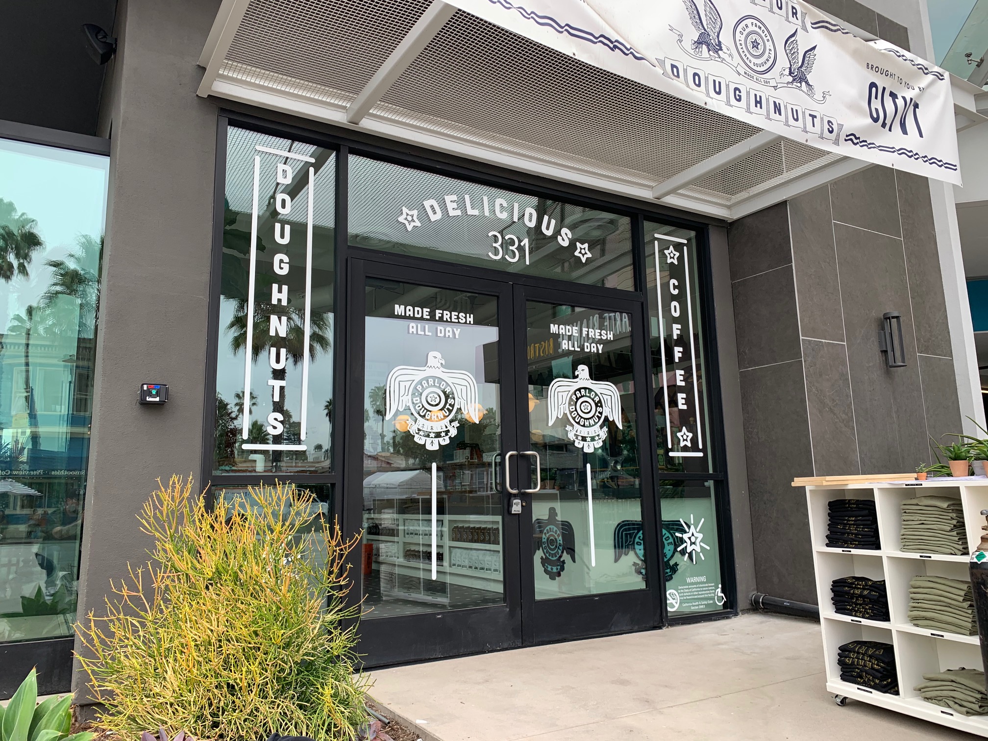 storefront vinyl decal of parlor doughnuts 