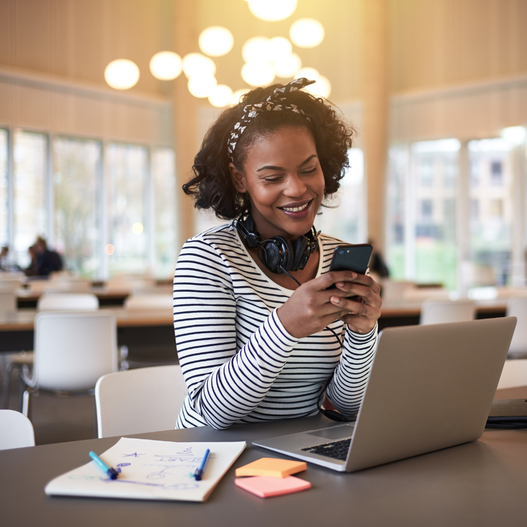 woman looking at her phone
