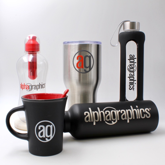 Variety of cups with AG logo on them