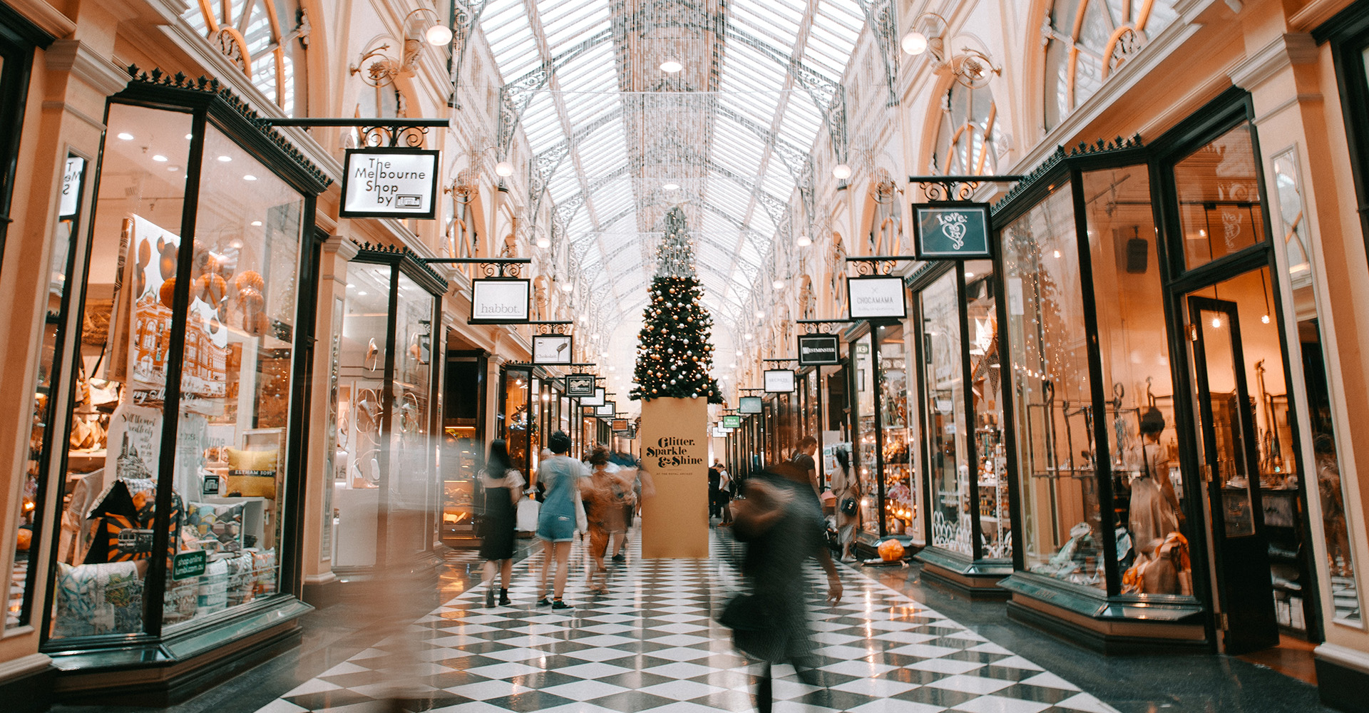 A shopping mall during the holidays