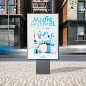 A billboard sign on a city street