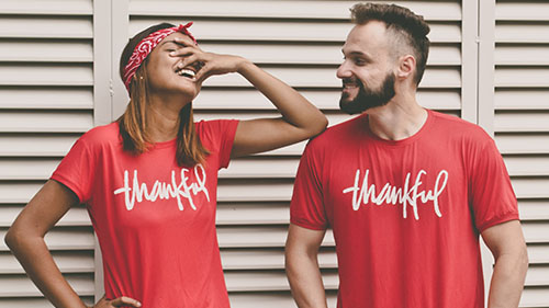 A couple with matching shirts