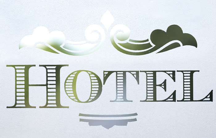 Frosted glass on a window for a hotel