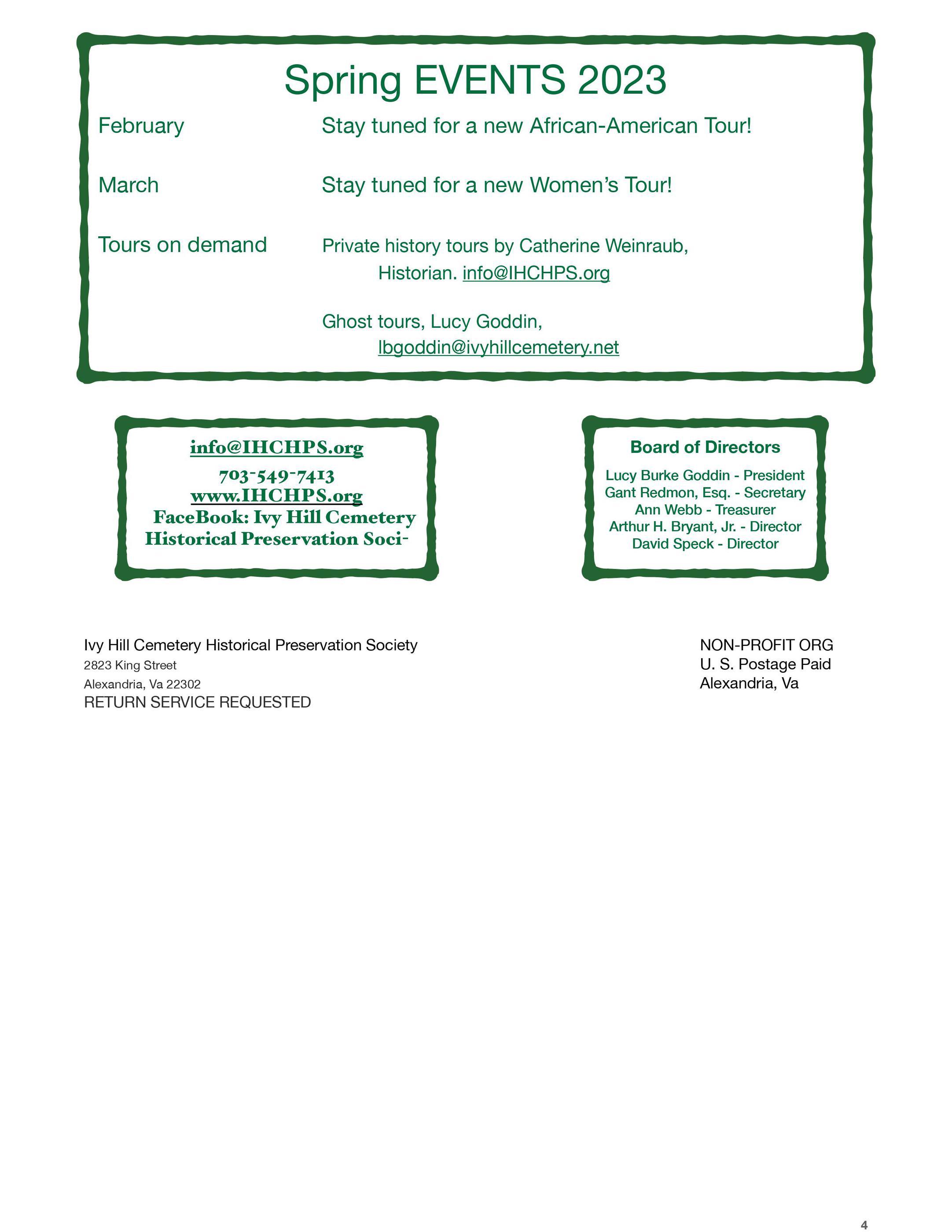 Ivy Hill Historical Preservation Society newsletter