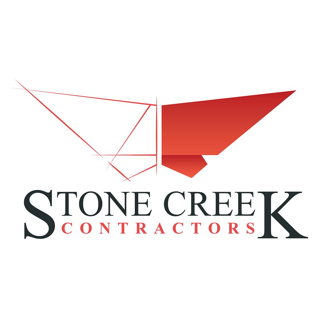 Stone Creek Contractors logo with a red geometric roofline over the company name
