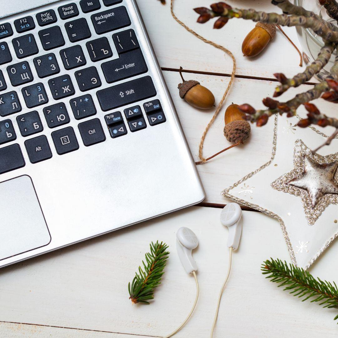 laptop with christmas decorations