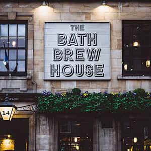 A brewery sign on the exterior of a building
