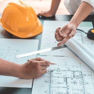 Blueprint on a construction worker's desk