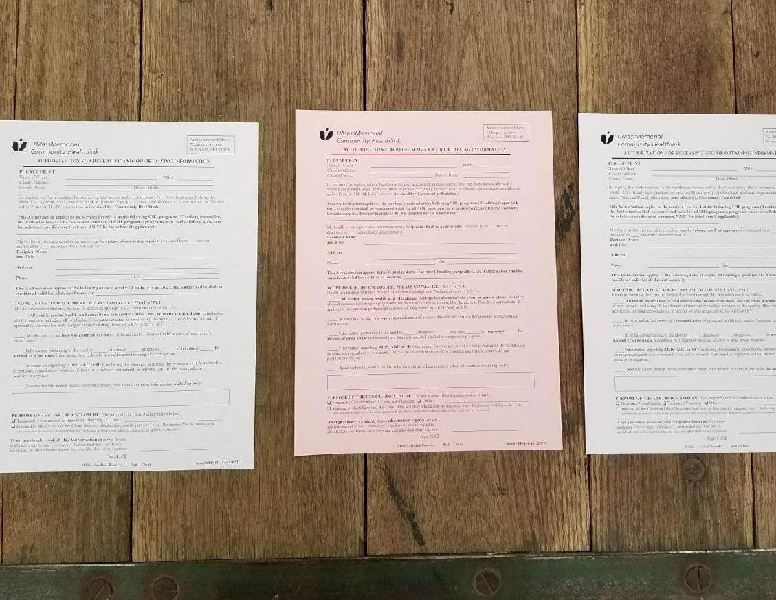 3 part forms white yellow pink