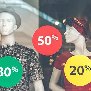 Sale signs on store window