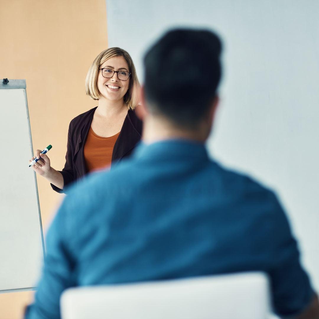 woman starting a presentation