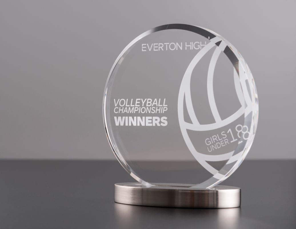 Laser engraved glass trophy award