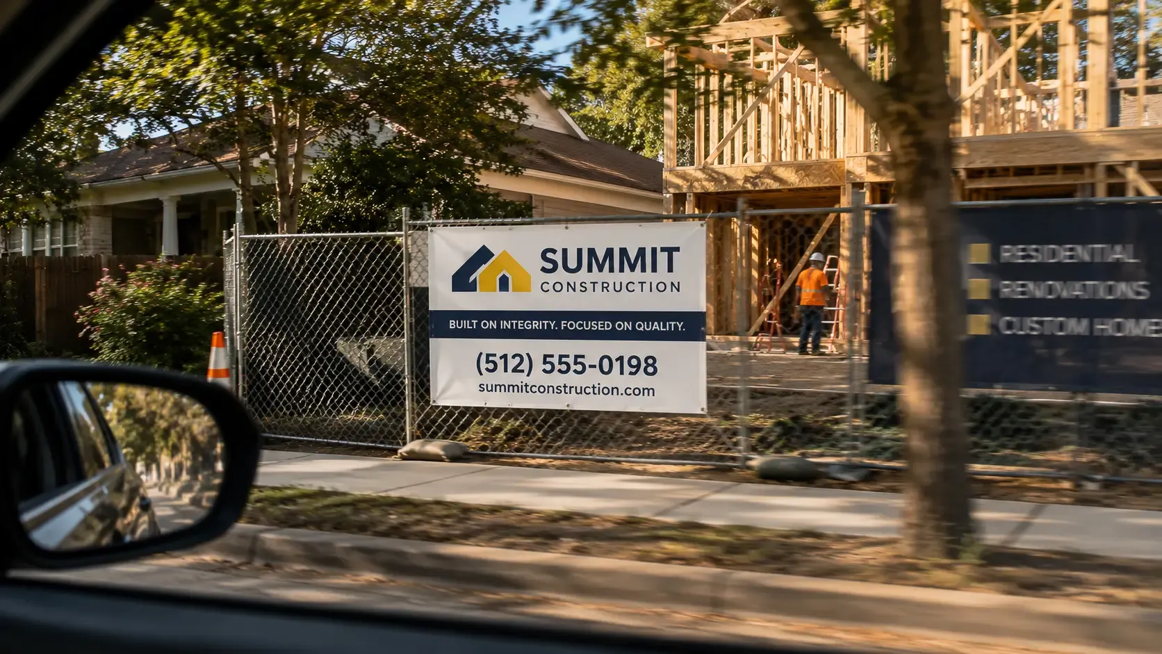 A vinyl banner for a construction site