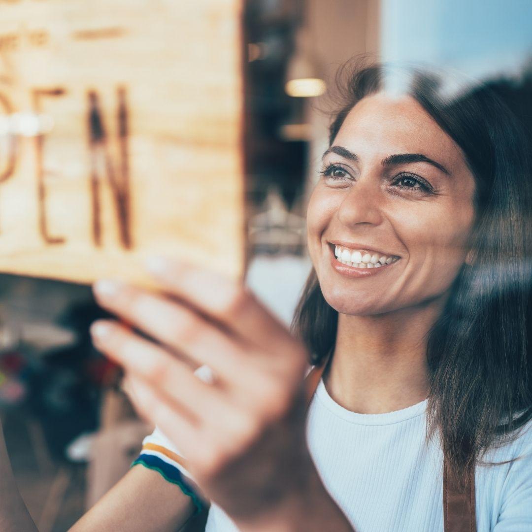 woman looking at sign