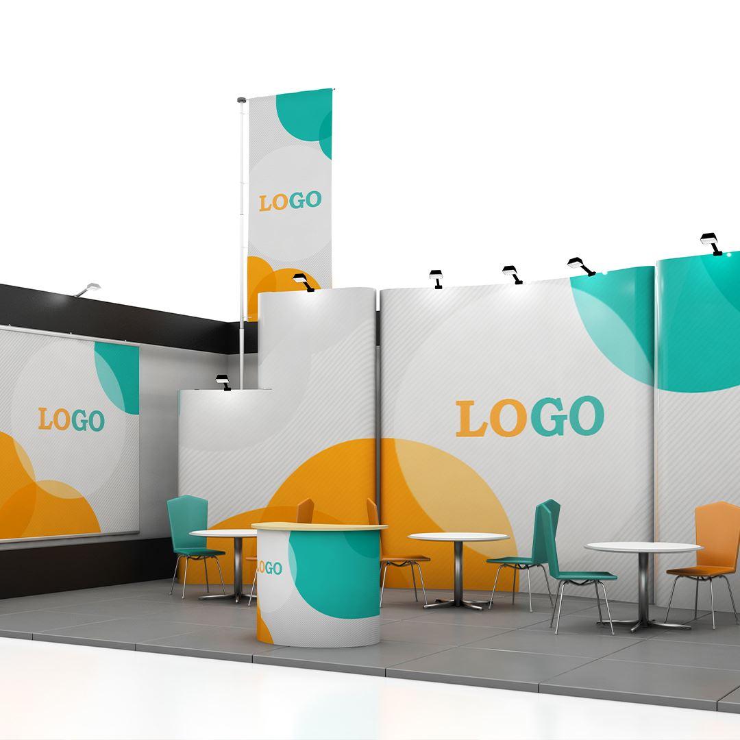 an array of branded tradeshow prints