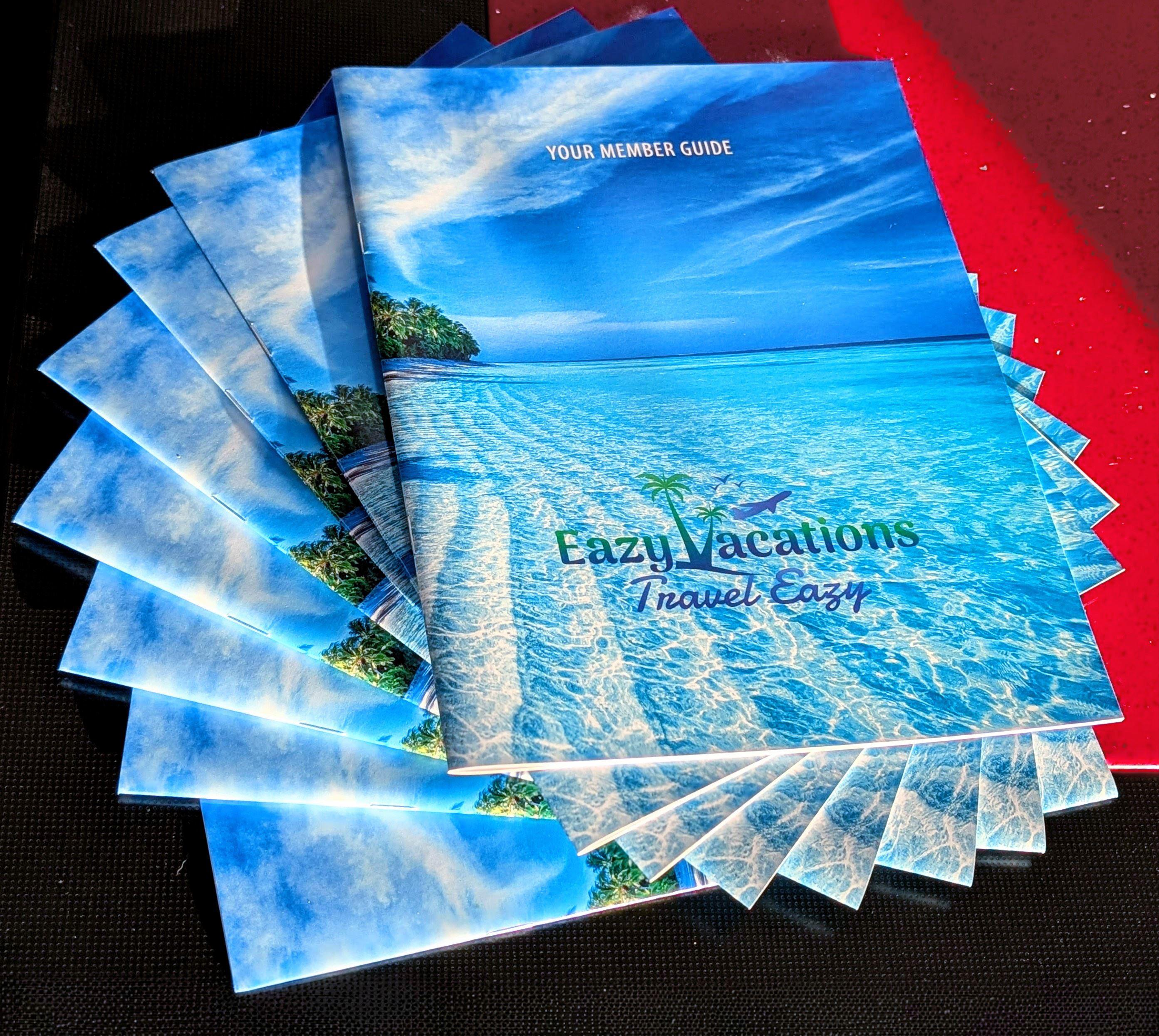 Letter size membership guide brochure printed for Eazy Vacations