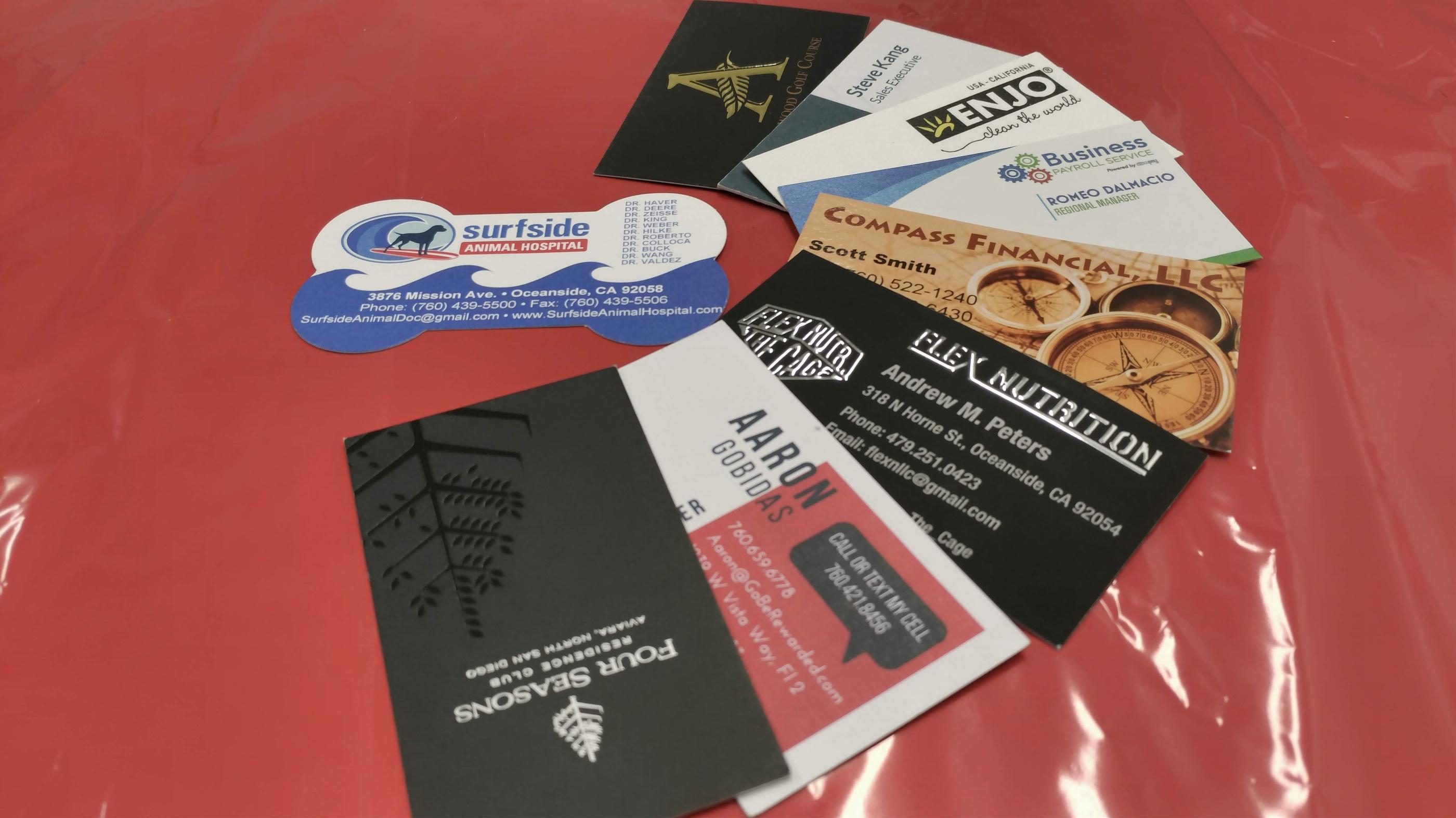 Business cards variety diecut spot UV silver foiling gold foiling soft touch laminate