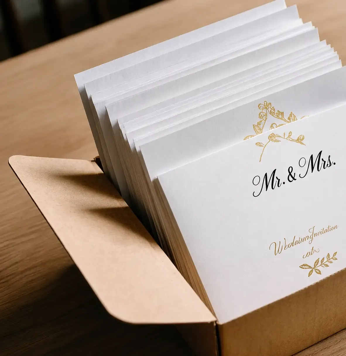 A box of wedding invitations