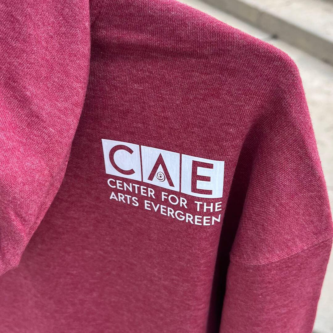 Center For The Arts Evergreen Logo Printed On Magenta Hoodie