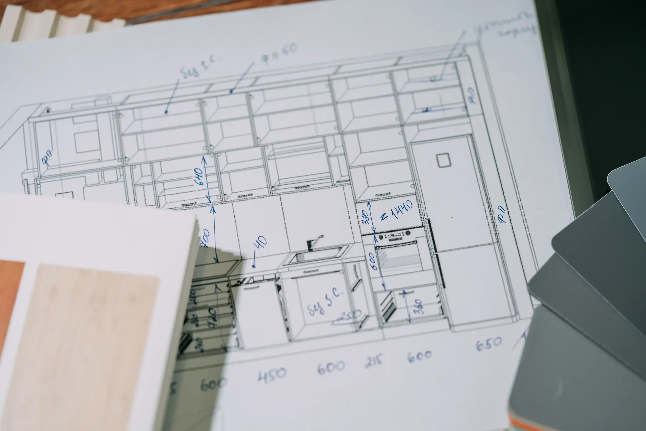 A blueprint with labeling