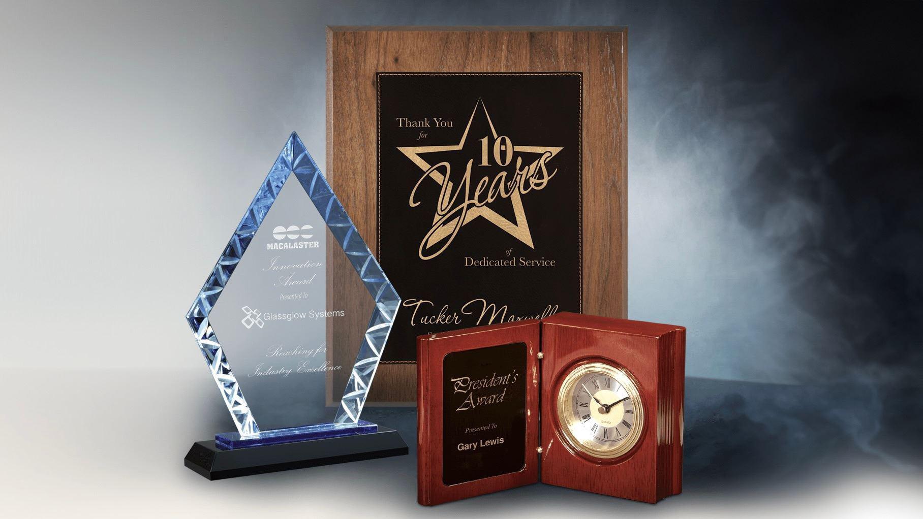 Plaques and awards that shine