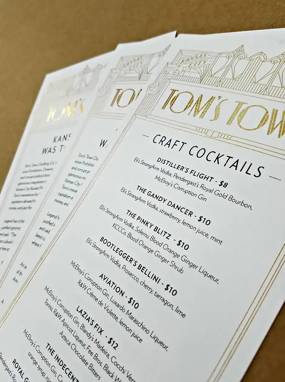 Custom menu printing at AlphaGraphics Kansas City Downtown