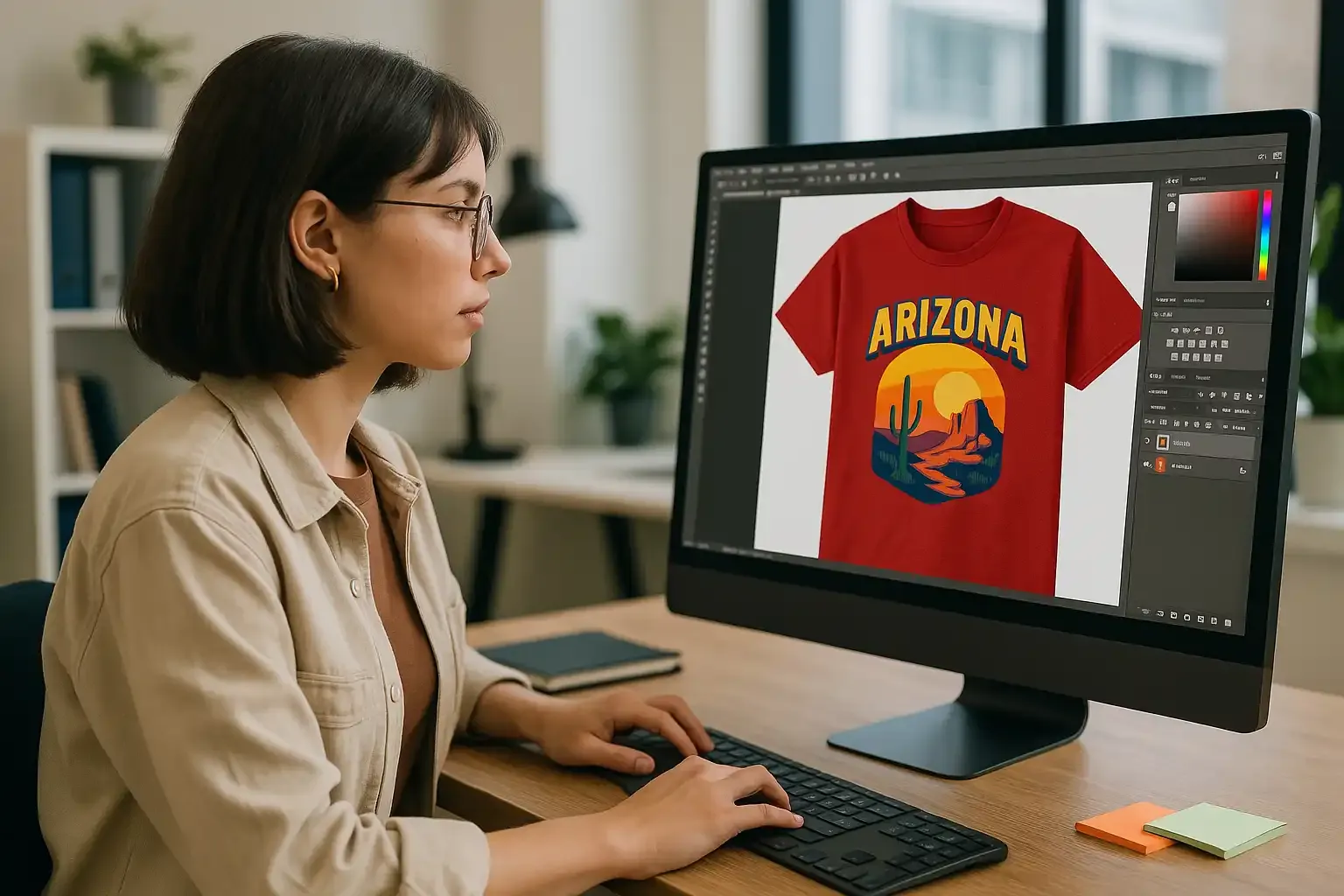 Designing a custom shirt mockup on a computer screen