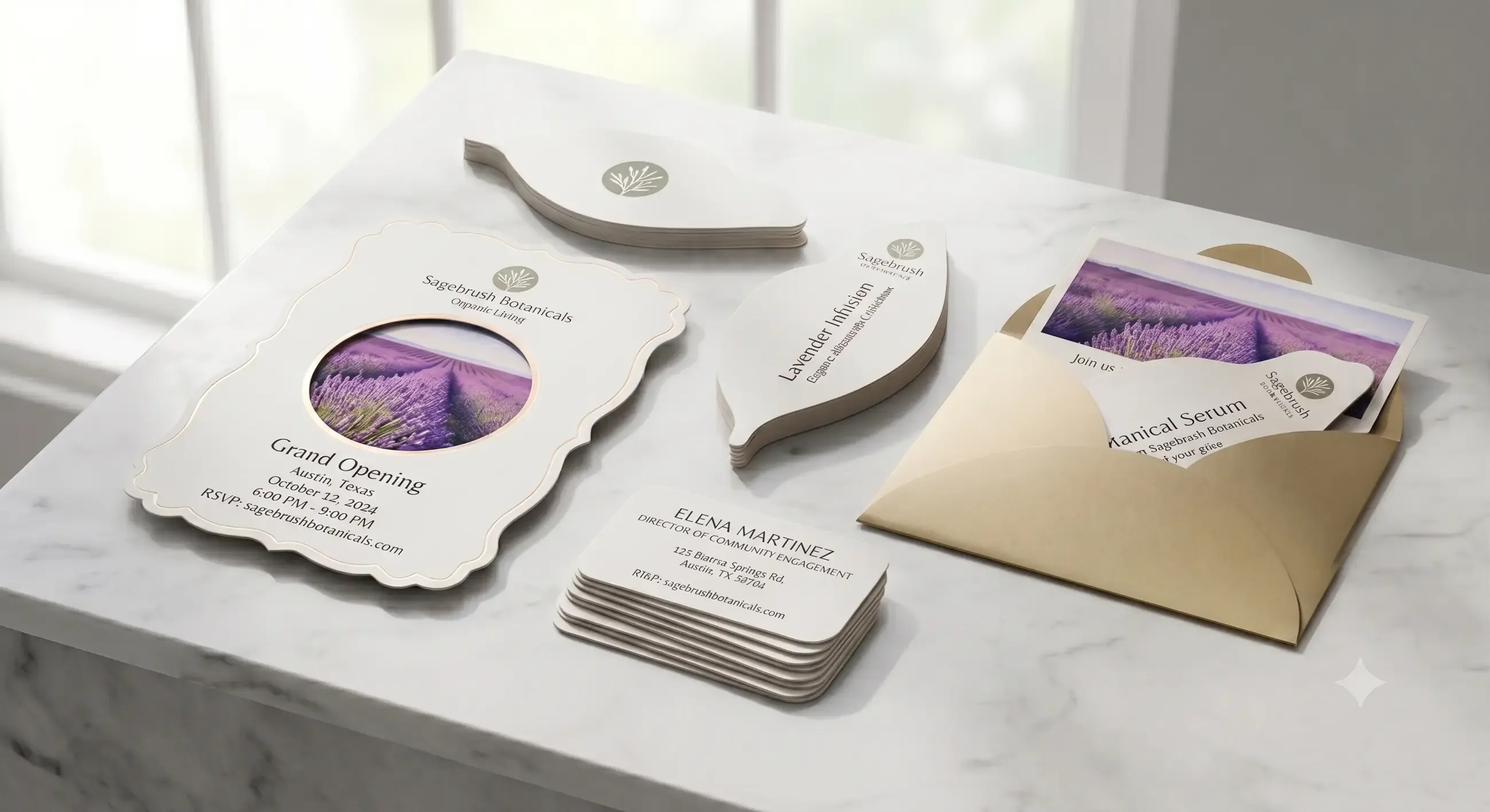 A grand opening invitation with custom shapes