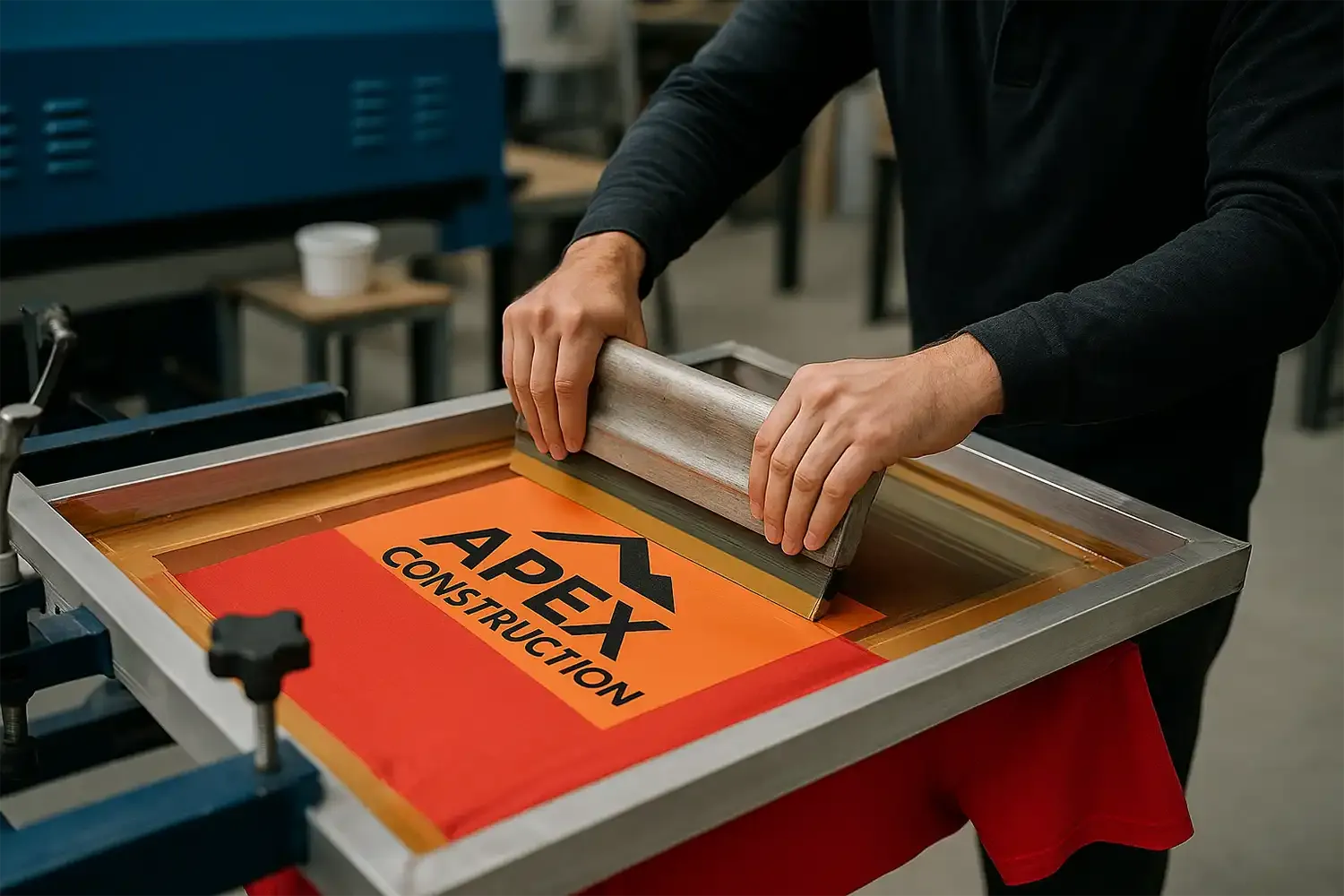 Example of screen printing on a red shirt