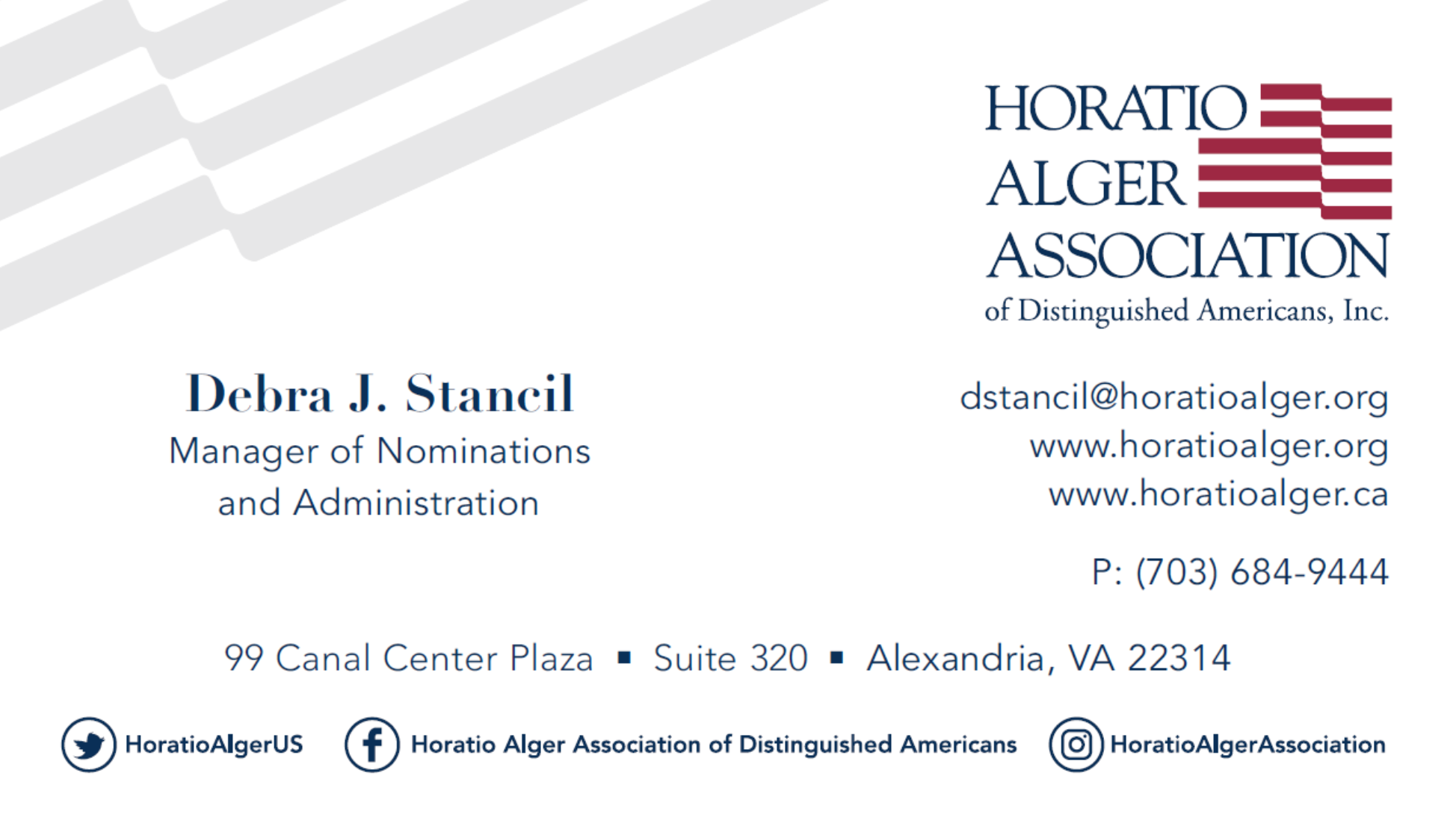 Horatio Alger business card