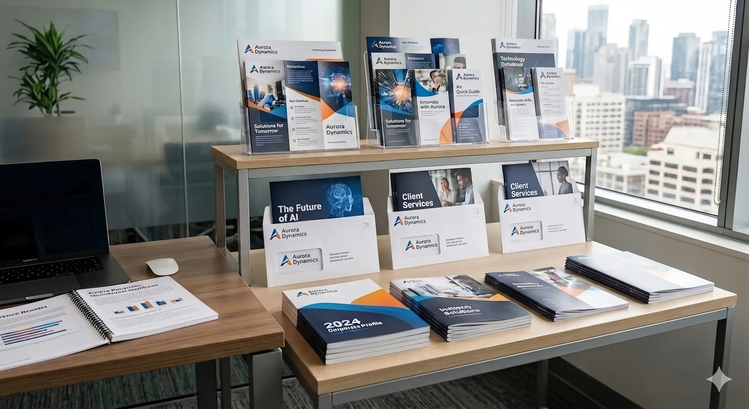 Brochures and booklets displayed on a table