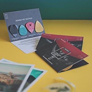 Print media for guitars on a table