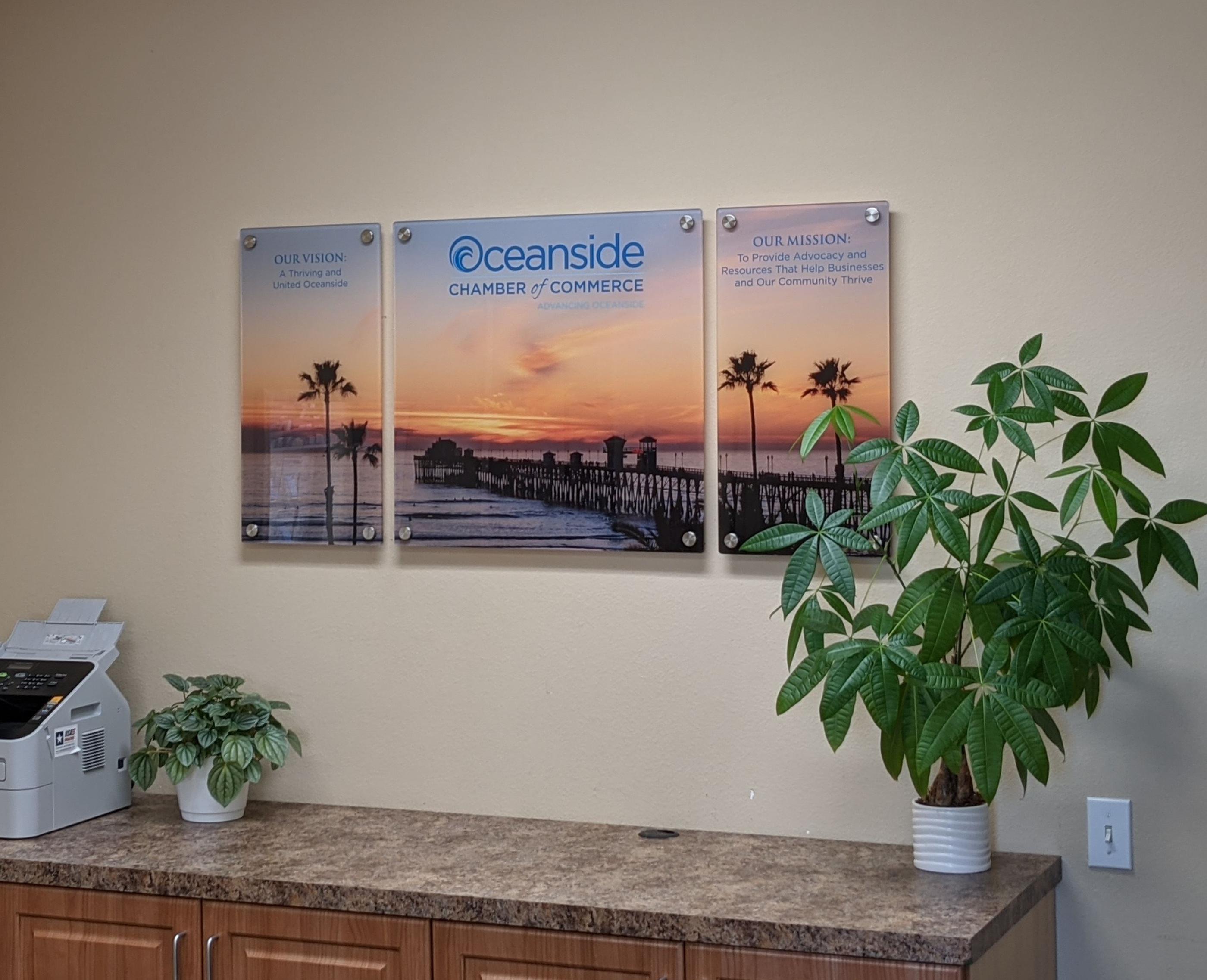 Indoor office acrylic three panel display with triptych and standoffs