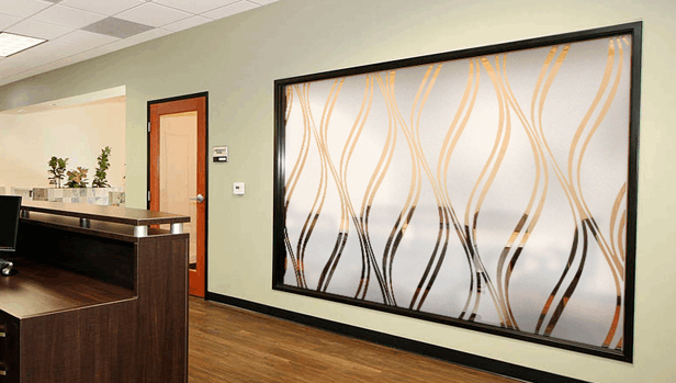 Etched vinyl for privacy on conference room glass