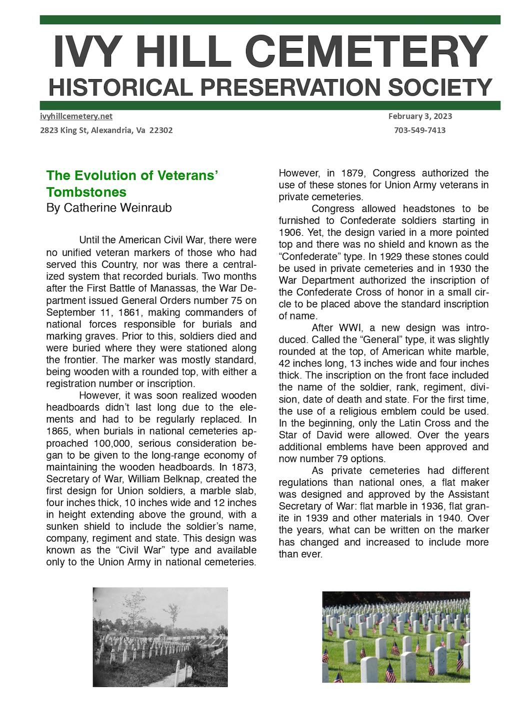 Ivy Hill Historical Preservation Society newsletter