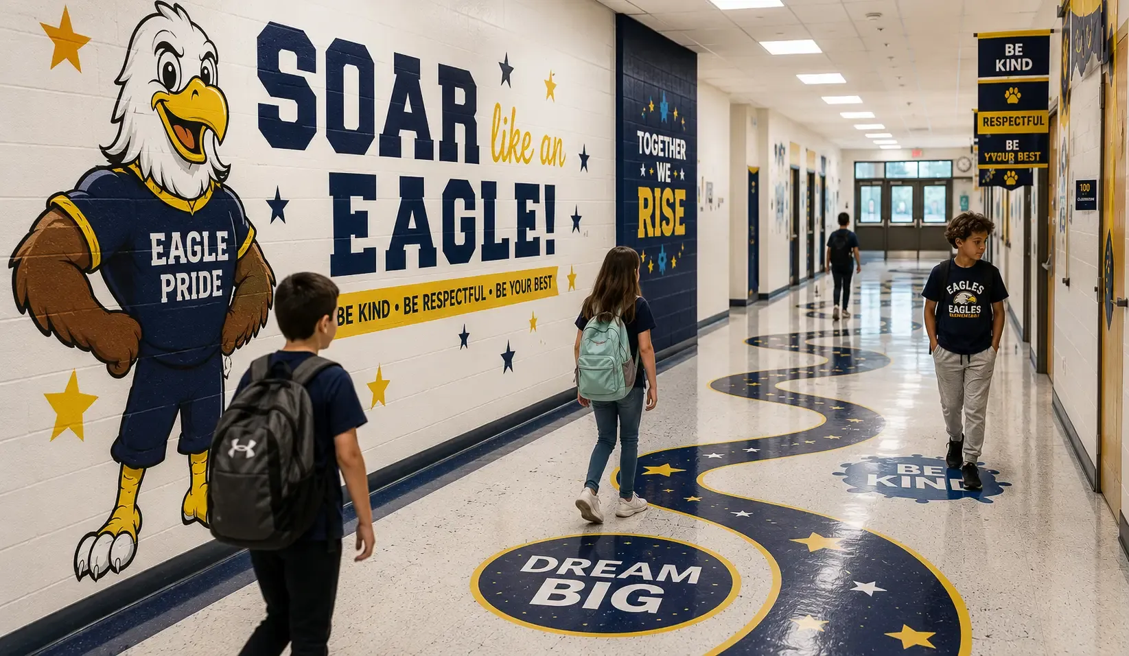 Printed signs for a school