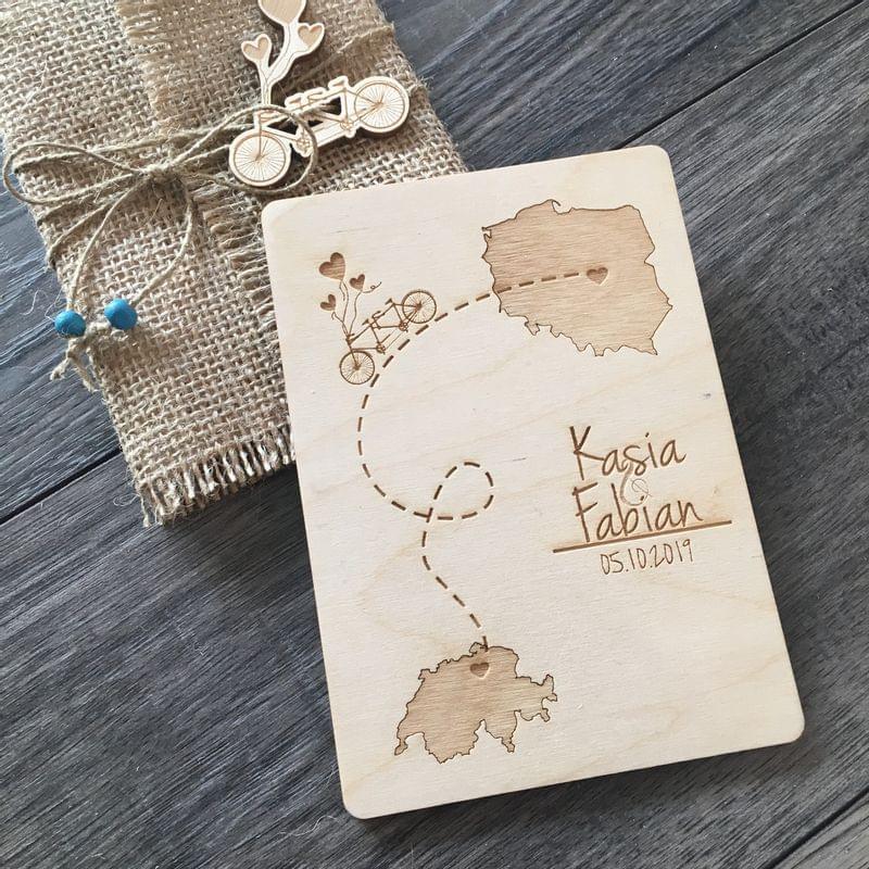 Laser engraved wooden wedding invitation