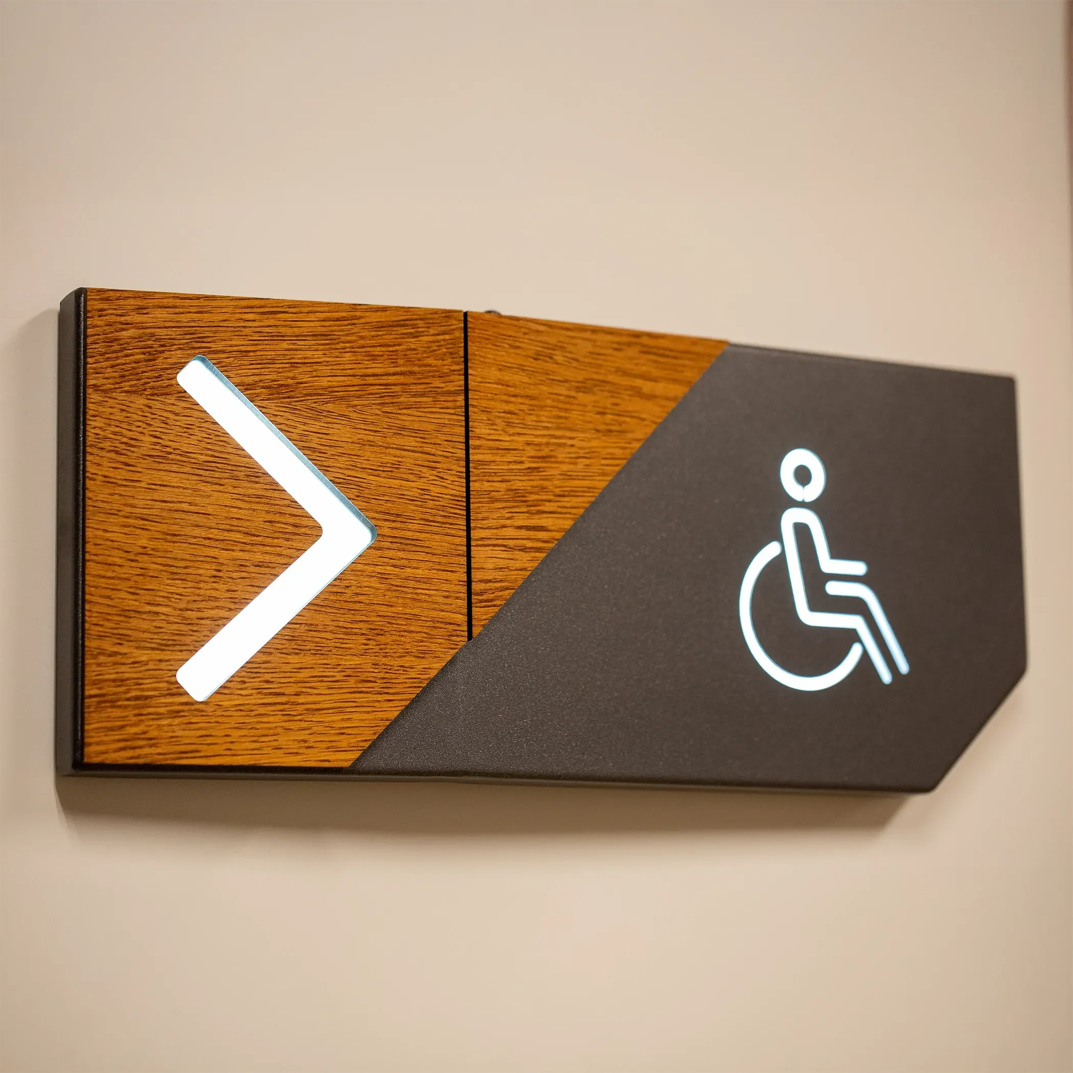 Laser etched wooden wayfinding sign